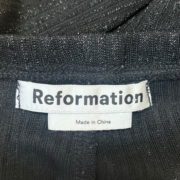 Reformation Women's Black Metallic Ribbed Knit Wide Leg Trousers Pants Size S - Picture 4 of 5